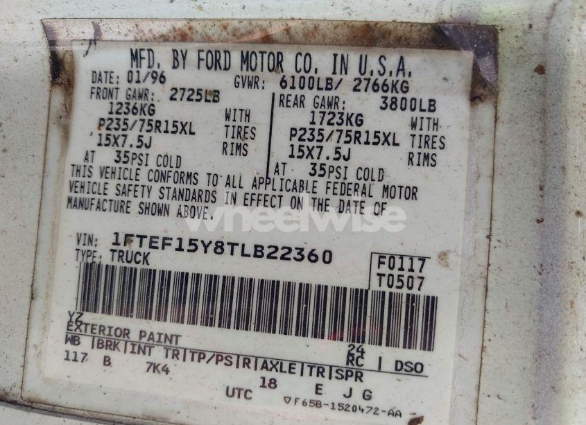 Photo 9 of 1996 Ford F150 (VIN 1FTEF15Y8TLB22360)