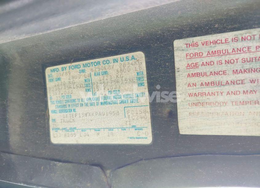 Photo 9 of 1989 Ford F150 (VIN 1FTEF15YXKPA91958)