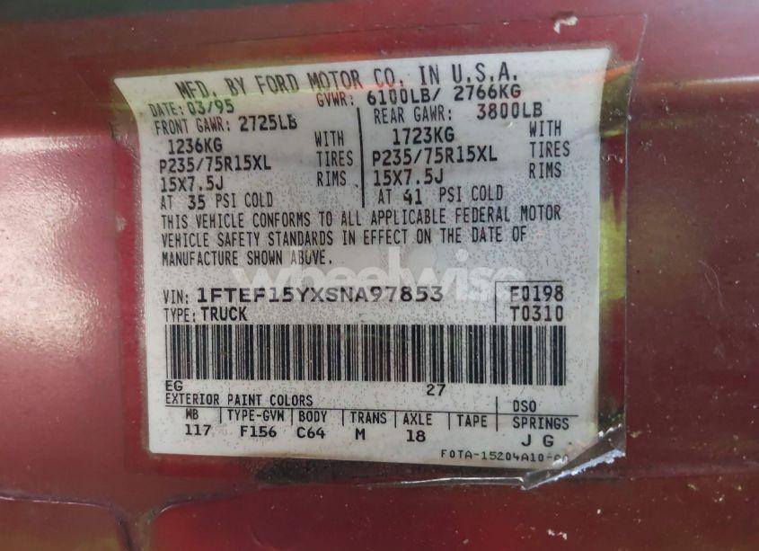 Photo 9 of 1995 Ford F150 (VIN 1FTEF15YXSNA97853)