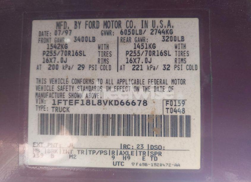 Photo 9 of 1997 Ford F-150 LARIAT/STANDARD/XL/XLT (VIN 1FTEF18L8VKD66678)