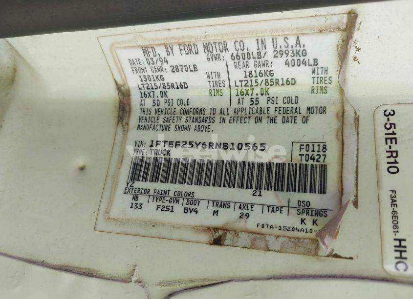 Photo 9 of 1994 Ford F250 N/A (VIN 1FTEF25Y6RNB10565)