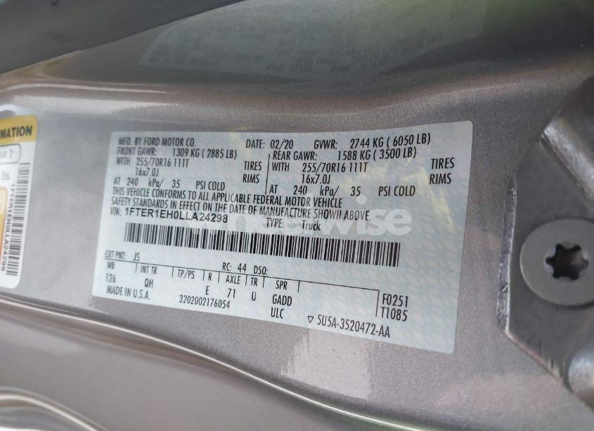 Photo 9 of 2020 Ford Ranger XL (VIN 1FTER1EH0LLA24298)