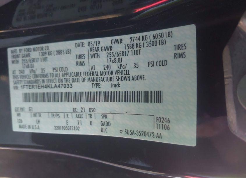 Photo 9 of 2019 Ford Ranger XL (VIN 1FTER1EH4KLA47033)