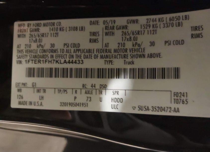 Photo 9 of 2019 Ford Ranger XLT (VIN 1FTER1FH7KLA44433)