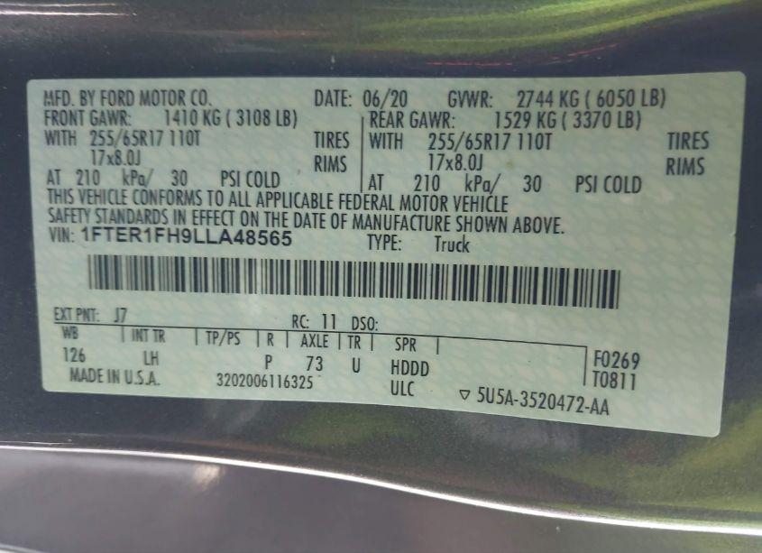Photo 9 of 2020 Ford Ranger XLT (VIN 1FTER1FH9LLA48565)