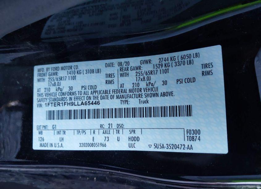 Photo 9 of 2020 Ford Ranger XL (VIN 1FTER1FH9LLA65446)