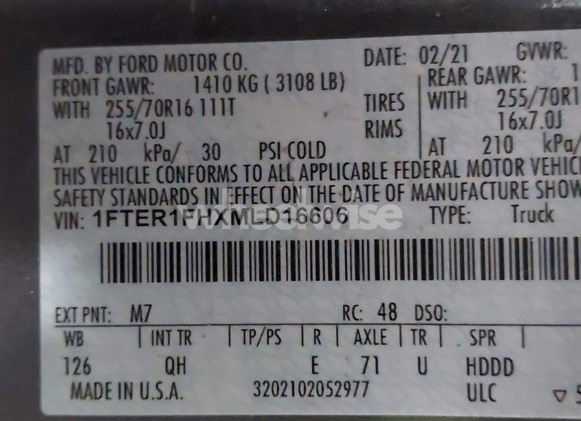 Photo 9 of 2021 Ford Ranger XL (VIN 1FTER1FHXMLD16606)