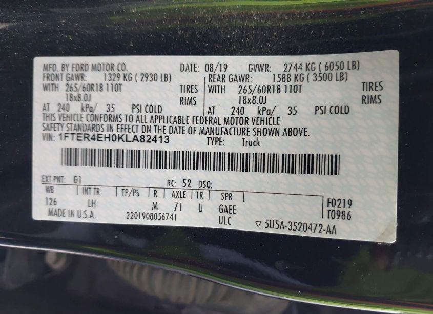 Photo 9 of 2019 Ford Ranger XLT (VIN 1FTER4EH0KLA82413)
