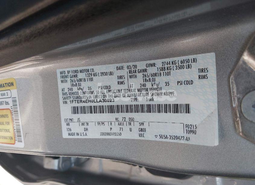 Photo 9 of 2020 Ford Ranger LARIAT (VIN 1FTER4EH0LLA30023)