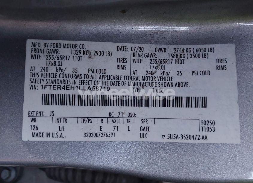 Photo 9 of 2020 Ford Ranger XL (VIN 1FTER4EH1LLA58719)