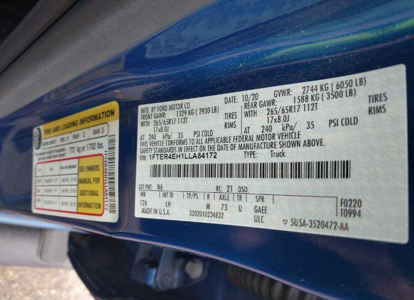 Photo 9 of 2020 Ford Ranger XLT (VIN 1FTER4EH1LLA84172)
