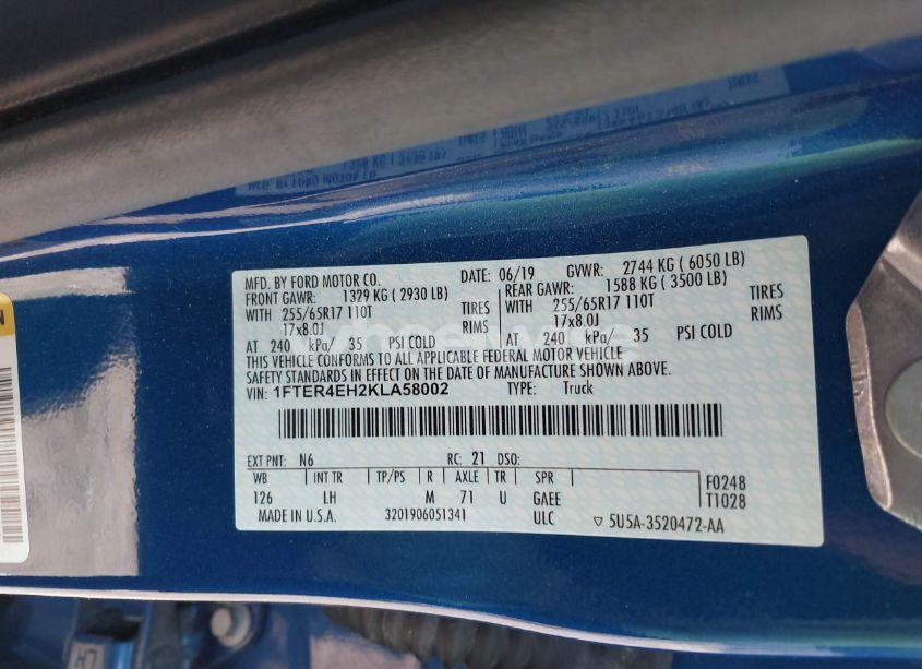 Photo 9 of 2019 Ford Ranger XLT (VIN 1FTER4EH2KLA58002)