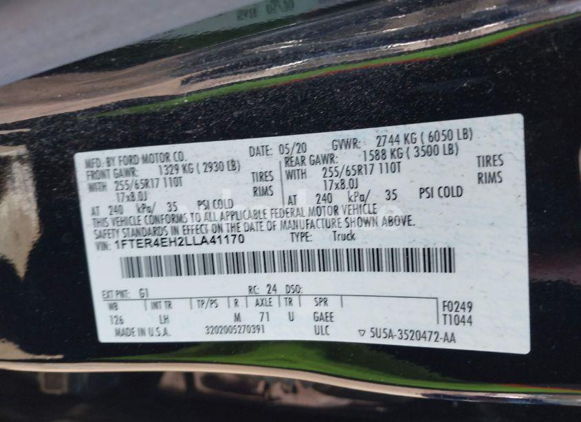 Photo 9 of 2020 Ford Ranger XLT (VIN 1FTER4EH2LLA41170)
