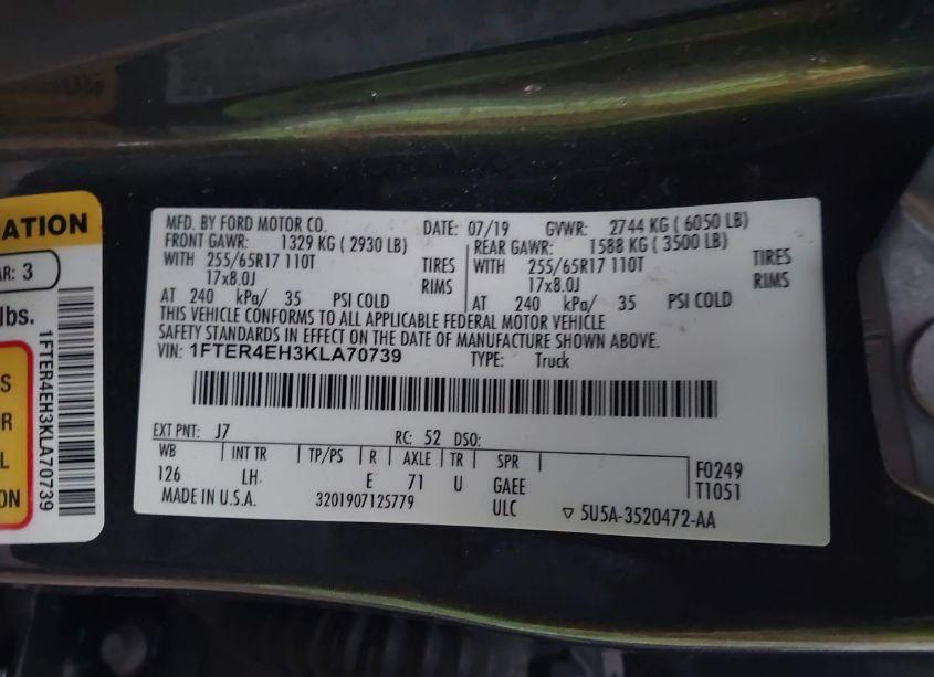 Photo 9 of 2019 Ford Ranger XL (VIN 1FTER4EH3KLA70739)