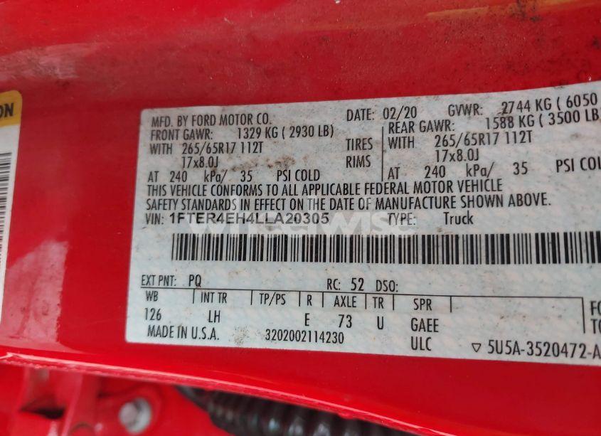 Photo 9 of 2020 Ford Ranger XL (VIN 1FTER4EH4LLA20305)