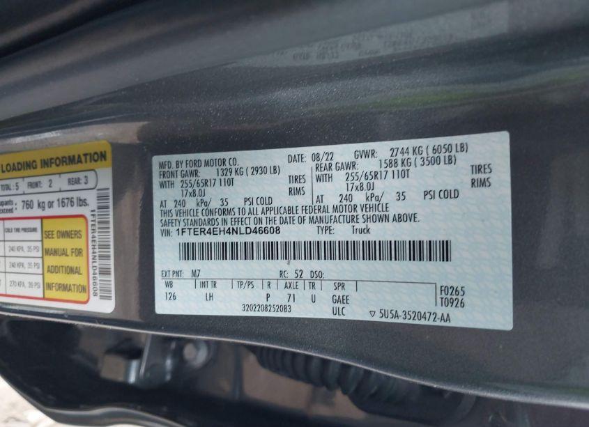 Photo 9 of 2022 Ford Ranger XLT (VIN 1FTER4EH4NLD46608)