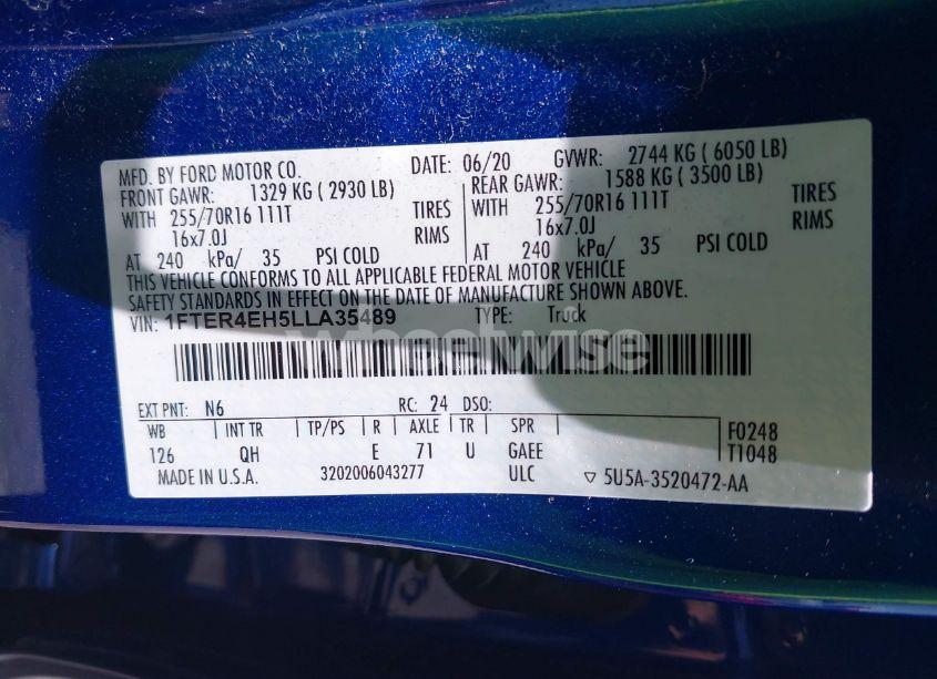 Photo 9 of 2020 Ford Ranger XL (VIN 1FTER4EH5LLA35489)