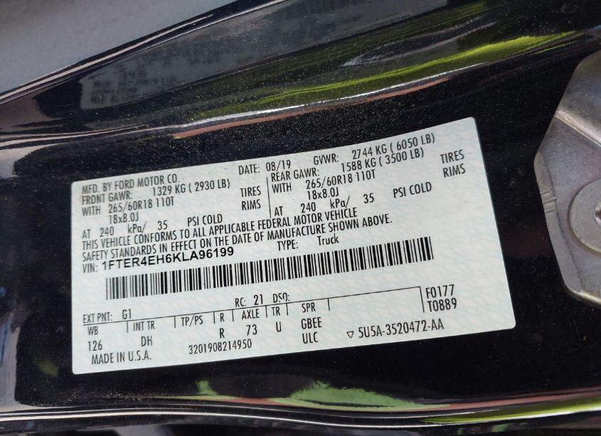 Photo 9 of 2019 Ford Ranger LARIAT (VIN 1FTER4EH6KLA96199)