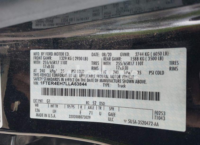 Photo 9 of 2020 Ford Ranger XL (VIN 1FTER4EH7LLA63844)