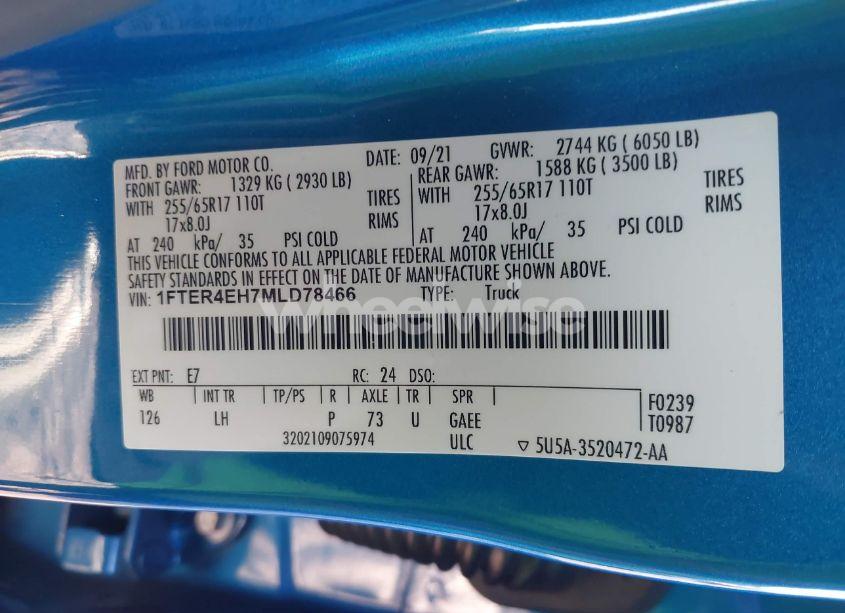 Photo 9 of 2021 Ford Ranger XLT (VIN 1FTER4EH7MLD78466)