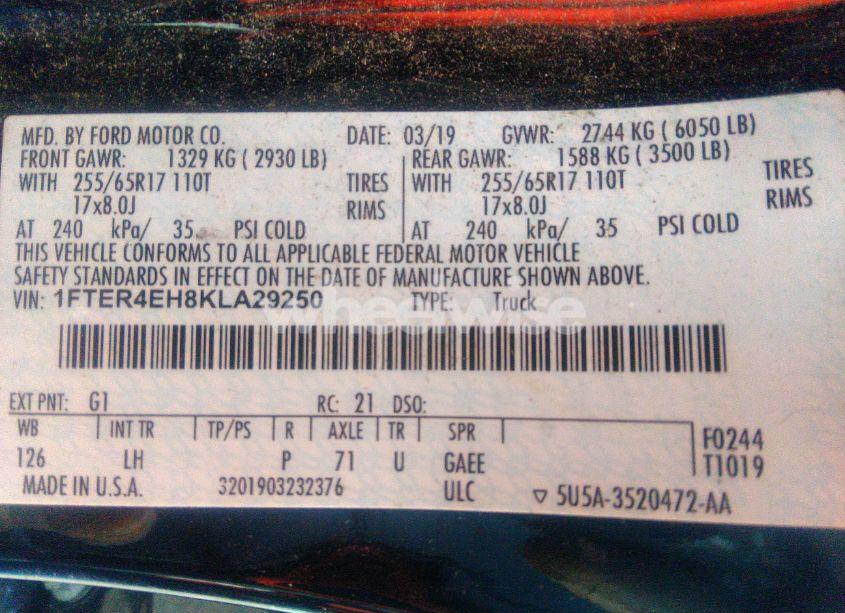 Photo 8 of 2019 Ford Ranger XLT (VIN 1FTER4EH8KLA29250)