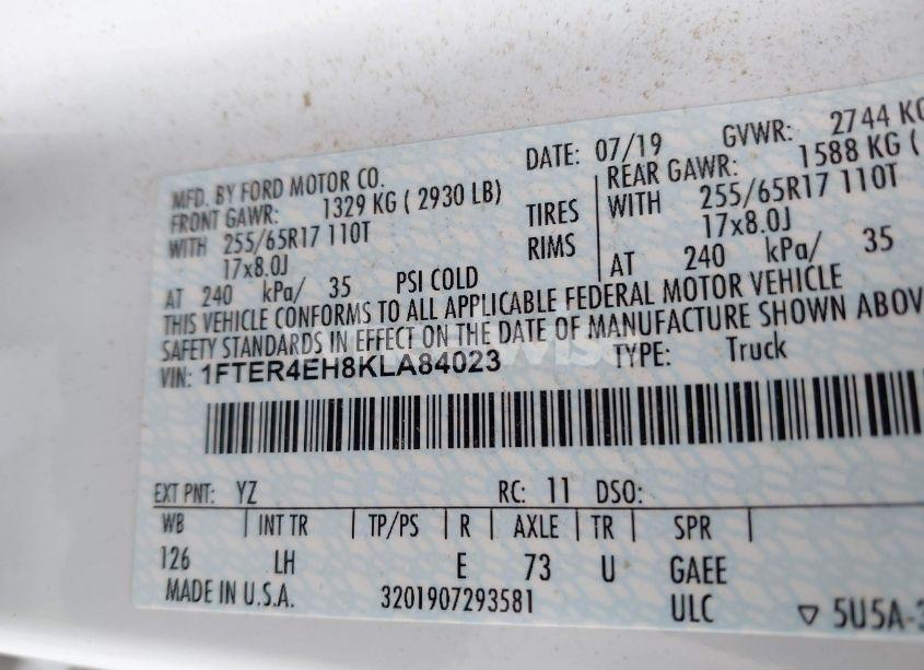 Photo 9 of 2019 Ford Ranger XLT (VIN 1FTER4EH8KLA84023)