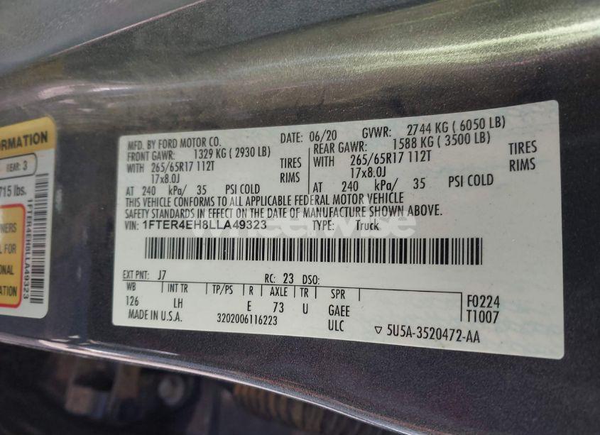 Photo 9 of 2020 Ford Ranger XL (VIN 1FTER4EH8LLA49323)