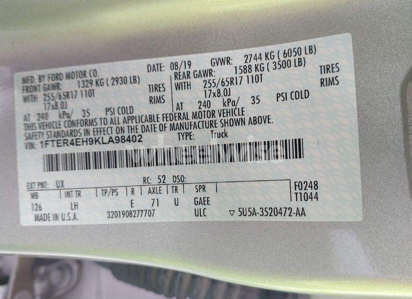 Photo 9 of 2019 Ford Ranger XLT (VIN 1FTER4EH9KLA98402)