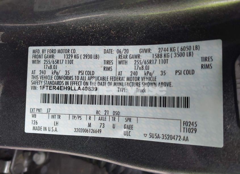 Photo 9 of 2020 Ford Ranger XLT (VIN 1FTER4EH9LLA40839)