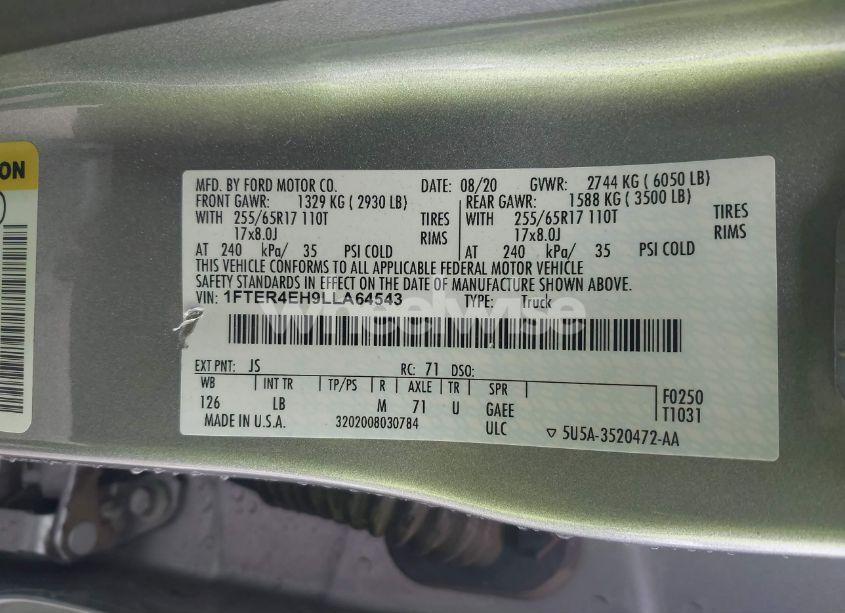 Photo 9 of 2020 Ford Ranger XLT (VIN 1FTER4EH9LLA64543)