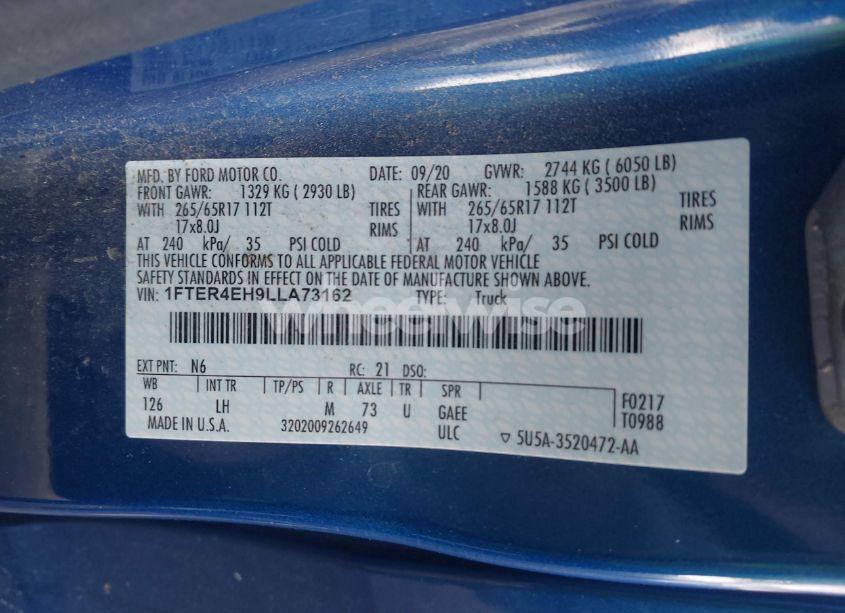 Photo 9 of 2020 Ford Ranger XLT (VIN 1FTER4EH9LLA73162)