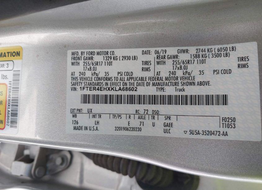 Photo 9 of 2019 Ford Ranger XL (VIN 1FTER4EHXKLA68602)