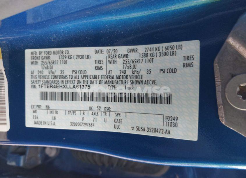 Photo 9 of 2020 Ford Ranger XLT (VIN 1FTER4EHXLLA61375)