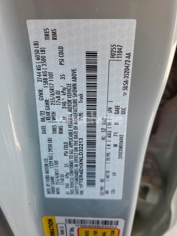 Photo 13 of 2022 FORD RANGER XL (VIN 1FTER4EHXNLD32213)