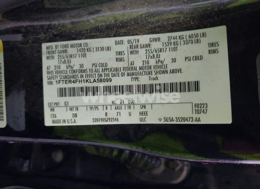 Photo 9 of 2019 Ford Ranger LARIAT (VIN 1FTER4FH1KLA58099)