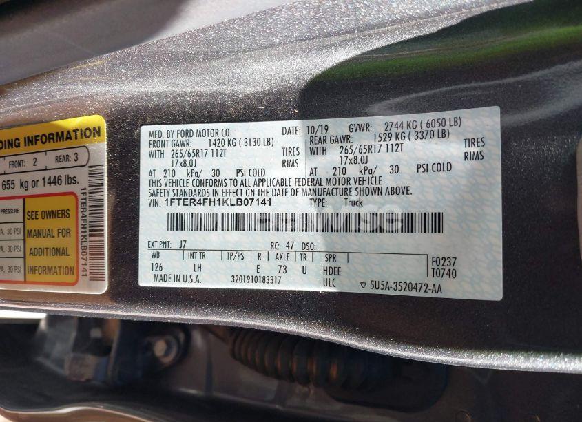 Photo 9 of 2019 Ford Ranger XL (VIN 1FTER4FH1KLB07141)