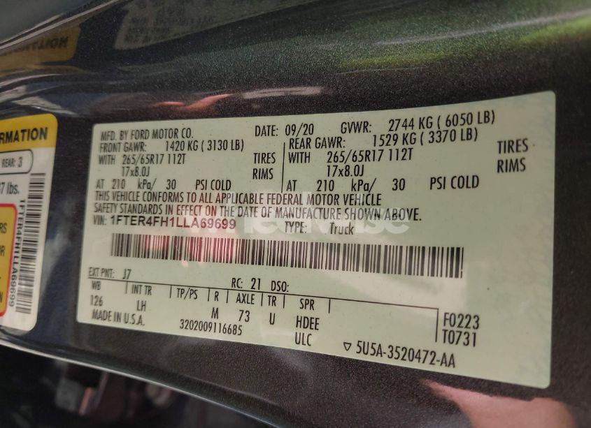 Photo 9 of 2020 Ford Ranger XLT (VIN 1FTER4FH1LLA69699)