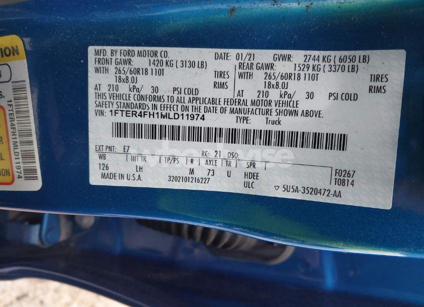 Photo 9 of 2021 Ford Ranger XL (VIN 1FTER4FH1MLD11974)