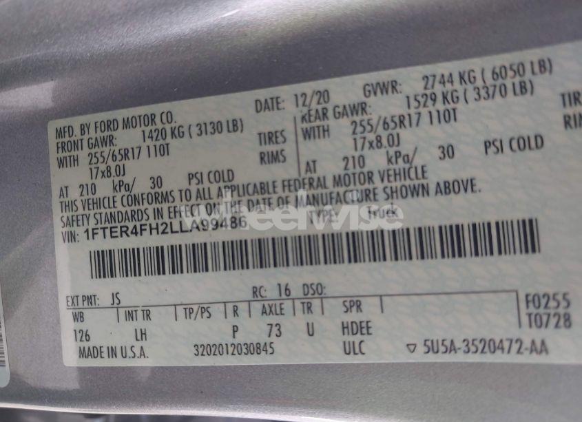 Photo 9 of 2020 Ford Ranger XLT (VIN 1FTER4FH2LLA99486)