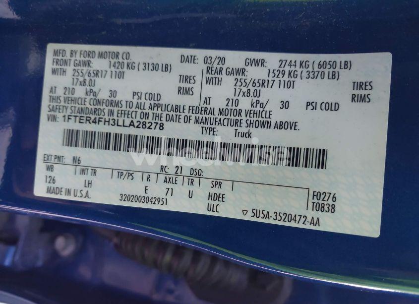 Photo 9 of 2020 Ford Ranger XL (VIN 1FTER4FH3LLA28278)