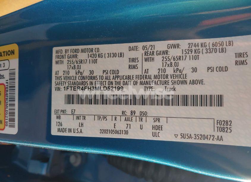 Photo 9 of 2021 Ford Ranger XL (VIN 1FTER4FH3MLD52199)