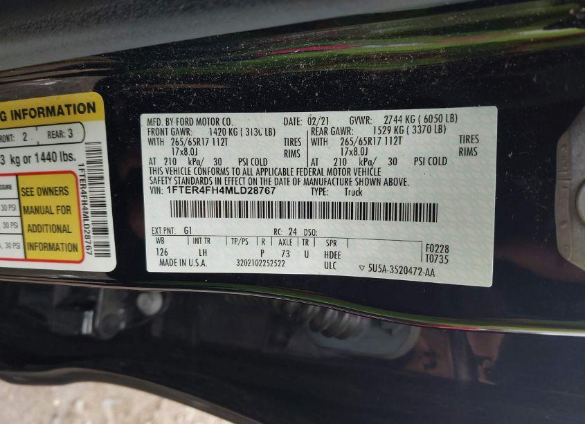 Photo 9 of 2021 Ford Ranger XLT (VIN 1FTER4FH4MLD28767)