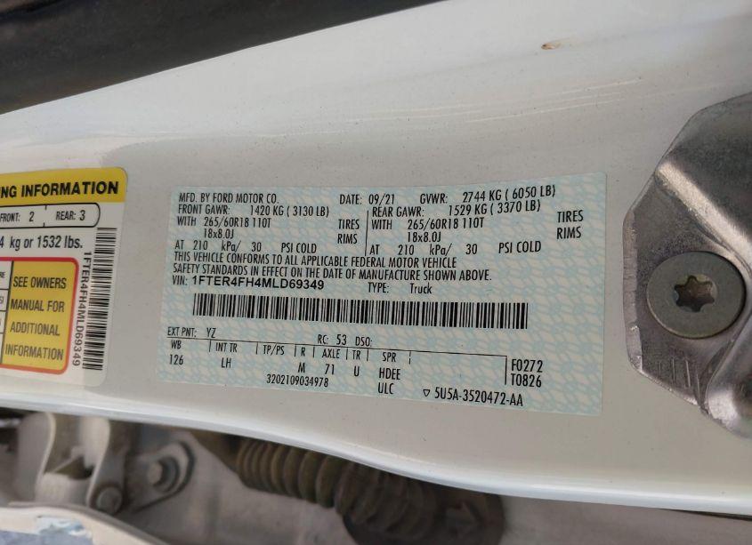 Photo 9 of 2021 Ford Ranger XL (VIN 1FTER4FH4MLD69349)