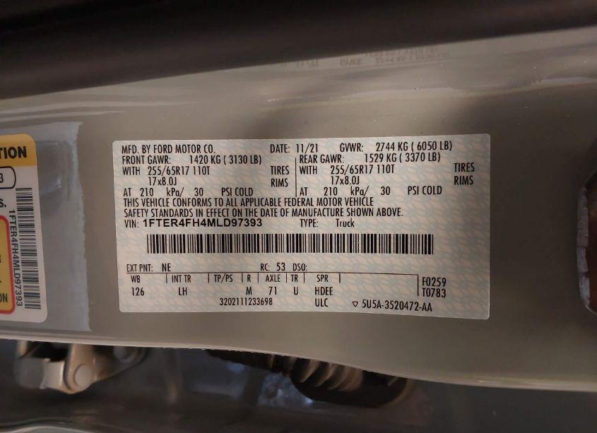 Photo 9 of 2021 Ford Ranger XLT (VIN 1FTER4FH4MLD97393)