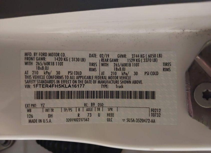 Photo 9 of 2019 Ford Ranger LARIAT (VIN 1FTER4FH5KLA16177)