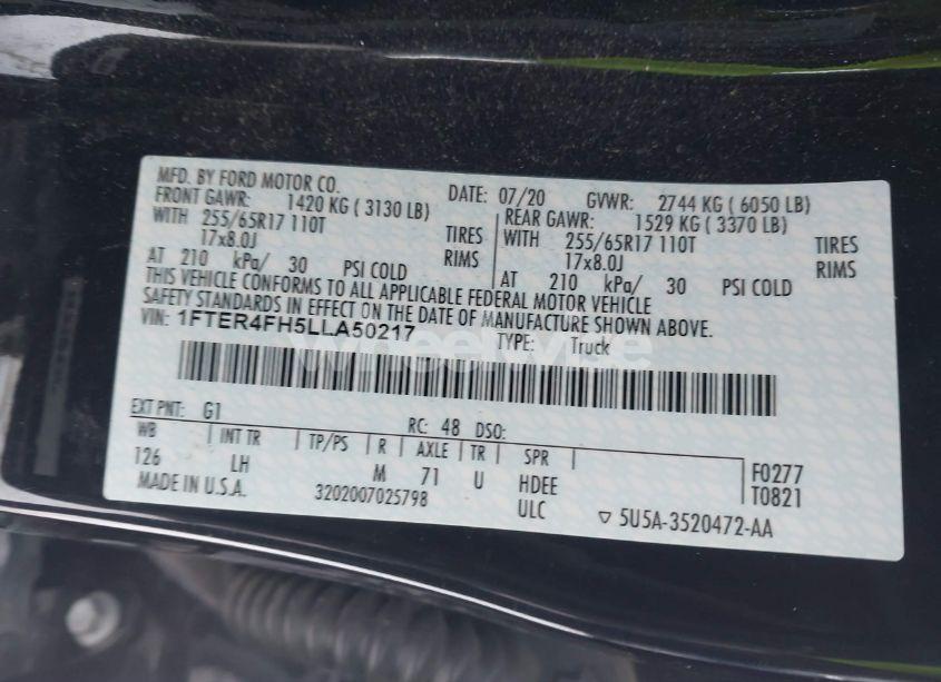 Photo 9 of 2020 Ford Ranger XLT (VIN 1FTER4FH5LLA50217)
