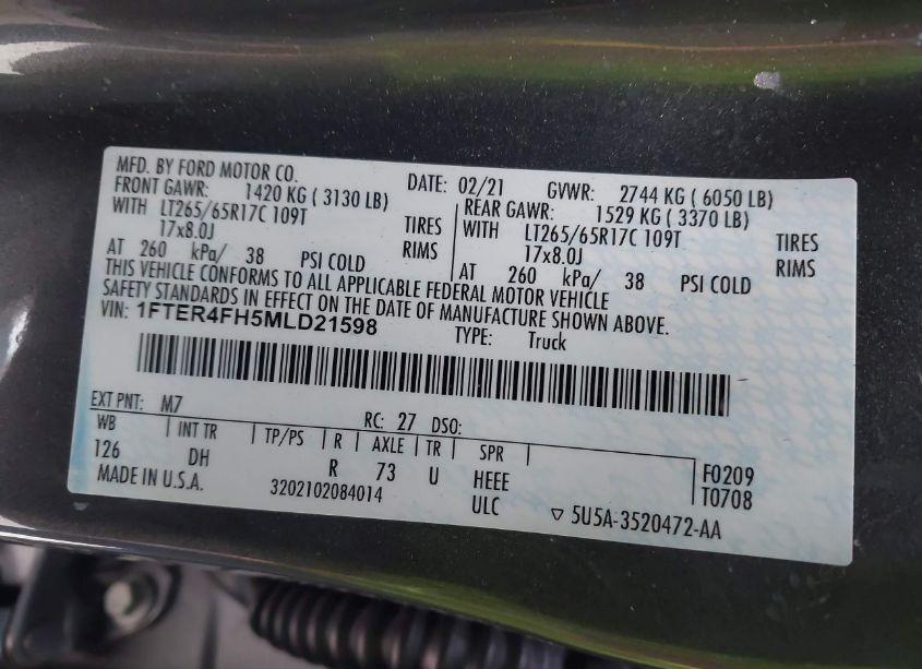 Photo 9 of 2021 Ford Ranger LARIAT (VIN 1FTER4FH5MLD21598)