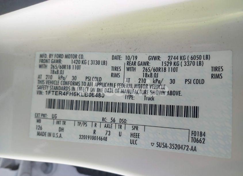 Photo 9 of 2019 Ford Ranger LARIAT (VIN 1FTER4FH6KLB08480)