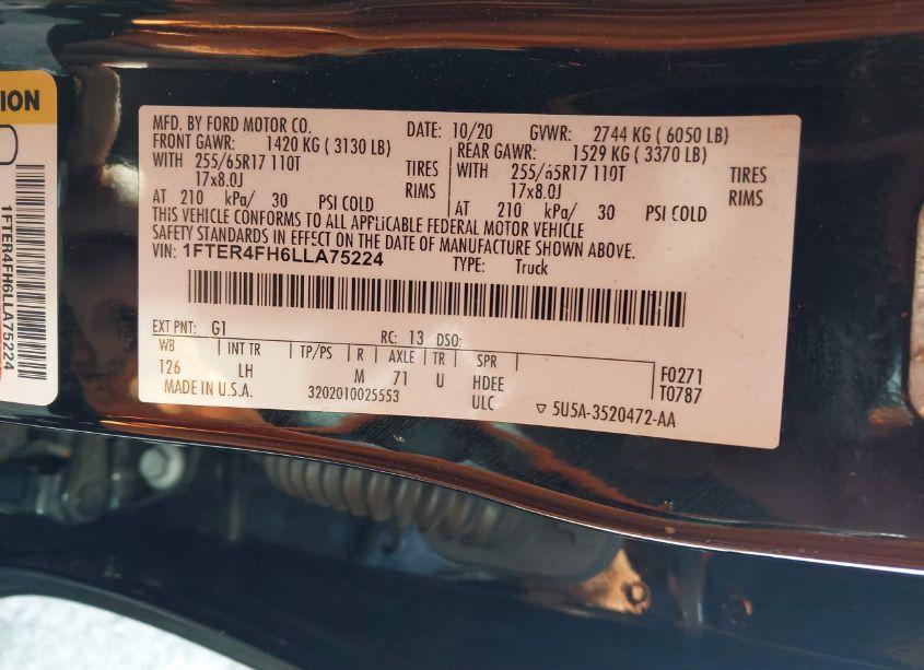 Photo 9 of 2020 Ford Ranger XLT (VIN 1FTER4FH6LLA75224)