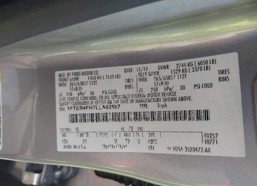 Photo 9 of 2020 Ford Ranger XLT (VIN 1FTER4FH7LLA02587)